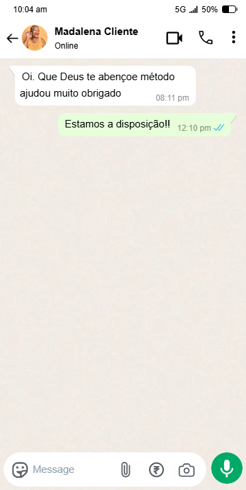 Depoimento de cliente no WhatsApp
